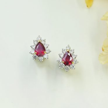 18K White Gold Ruby Diamond Earrings