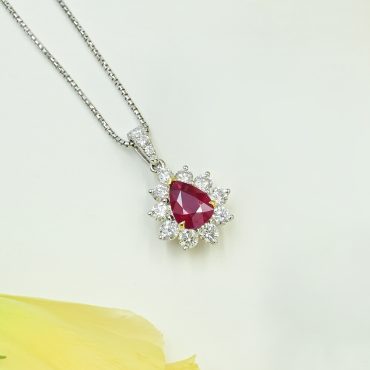 18K White Gold Ruby Diamond Pendant