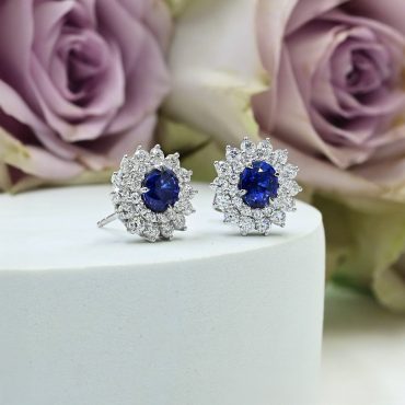18K White Gold Blue Sapphire Diamond Earrings