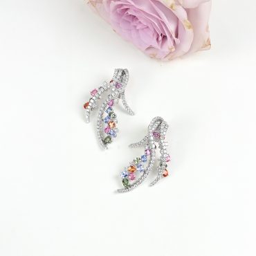 18K White Gold Fancy Sapphire Diamond Earrings