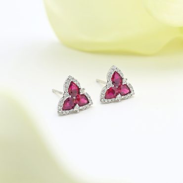 18K White Gold Ruby Diamond Earrings
