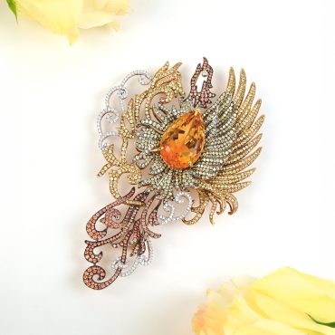 18K Yellow Gold Citrine Yellow Sapphire Diamond Brooch