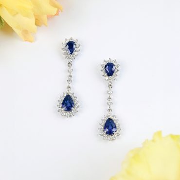 18K White Gold Blue Sapphire Diamond Earrings