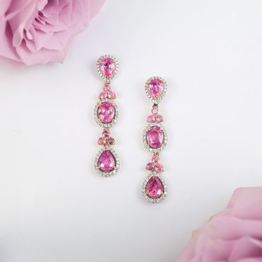 18K Rose Gold Pink Sapphire Diamond Earrings
