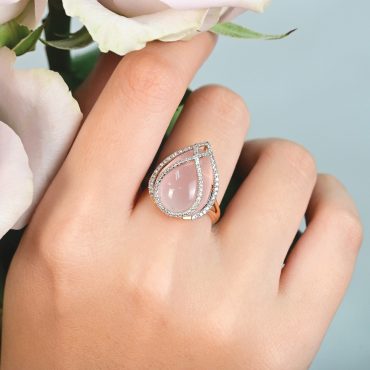 18K Rose Gold Rose Quartz Diamond Ring