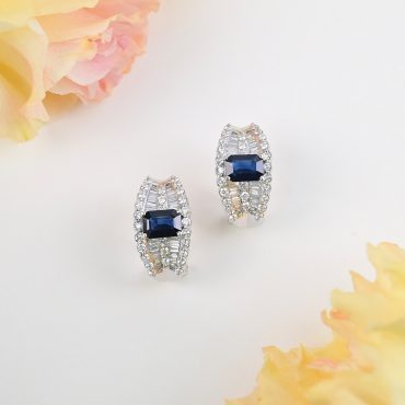 18K White Gold Blue Sapphire Diamond Earrings