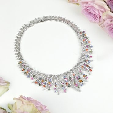 18K White Gold Fancy Sapphire Diamond Necklace