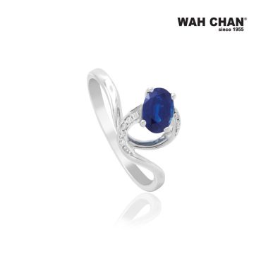 White Gold Blue Sapphire Diamond Ring (RLK03108-A02)