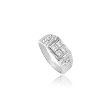 Men Silver Ring S9RSQ491- White and Black