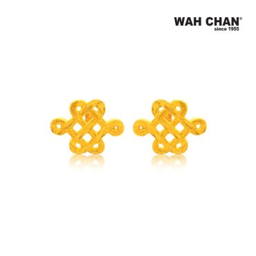 916 Gold Screw Back Earrings - Ruyi Knot OSE1045
