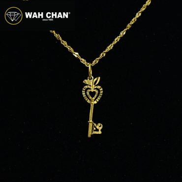 WAH CHAN 916 Gold Pendant | Loket Emas 916 - Heart In The Apple Golden Key OSP1326