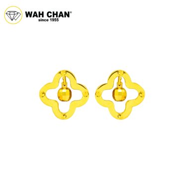 WAH CHAN 916 Gold Earrings - Clover With Sphere (OSE1143)
