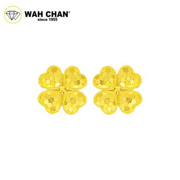 WAH CHAN 916 Gold Earrings - Honeycomb Clover With Heart Shape OSE1144