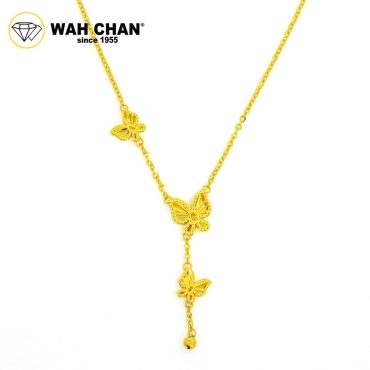 WAH CHAN 916 Gold Necklace - Stone Triple Butterflies OSC1057
