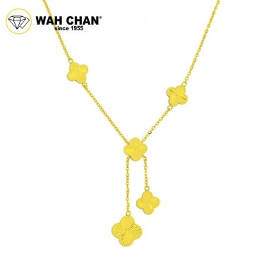 WAH CHAN 916 Gold Necklace - Dangling Four Leaves Clover OSC1058