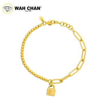 WAH CHAN 916 Gold Bracelet - Paperclip Duo Design Padlock OSB1234