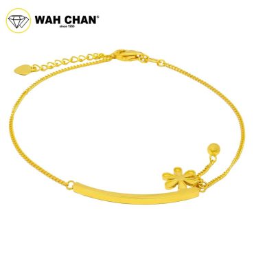WAH CHAN 916 Gold Bracelet - Semi Bangle with Floral Charm OSB1192