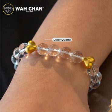 WAH CHAN 999 Gold Pendant - Double Love Charm Clear Quartz Crystal Bracelet J004