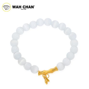 WAH CHAN 999 Gold Bamboo with White Cherry Crystal Bracelet J001-2