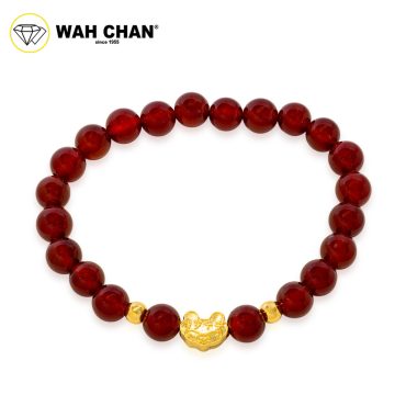 WAH CHAN 999 Gold Pendant - Ruyi Lock Charm Crystal Bracelet J002