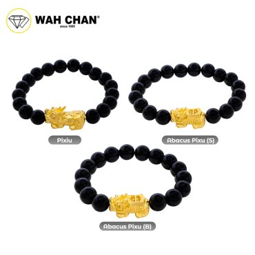 WAH CHAN 999 Gold Pendant - Dragon Pixiu Black Onyx Crystal Bracelet B35