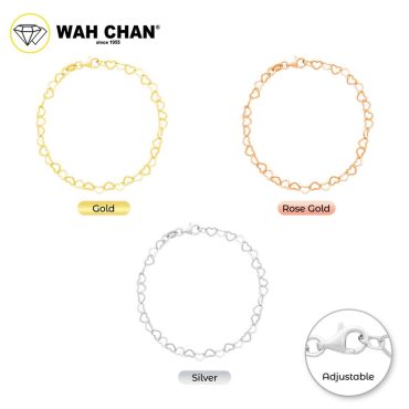 WAH CHAN S925 ITALIAN Silver Bracelet - Heart Love Link N2B00016 (NSBKRZ004)