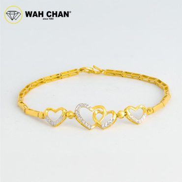 WAH CHAN 916 Gold Bracelet with White Gold Plating CSB109 - Gelang Tangan Emas