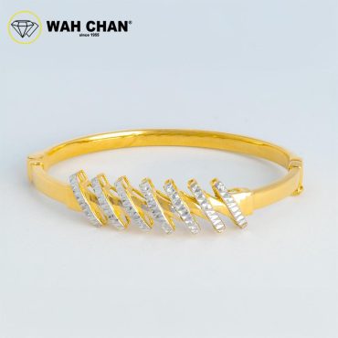 WAH CHAN 916 Gold Bangle with White Gold Plating CSH008 - Gelang Tangan Emas
