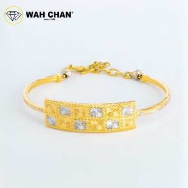 WAH CHAN 916 Gold Bangle with White Plating CSH010 - Gelang Tangan Emas