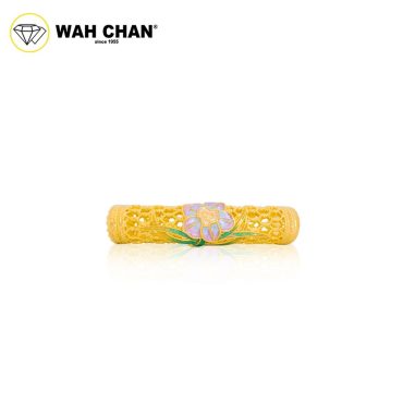 WAH CHAN 916 Gold Pendant - Teal Flower Bamboo Tube OSP1350