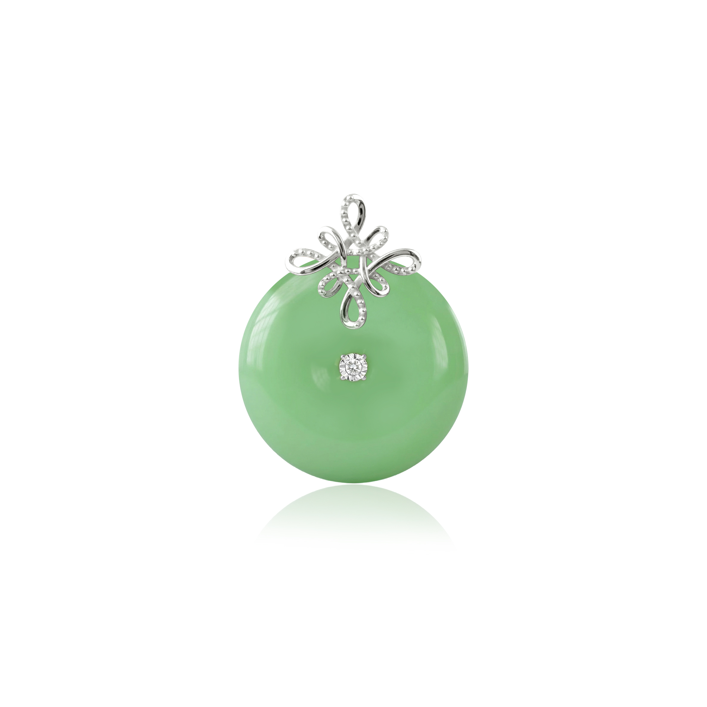 18K White Gold Diamond Green Jade Pendant (PJ02876-B02) - Image 2