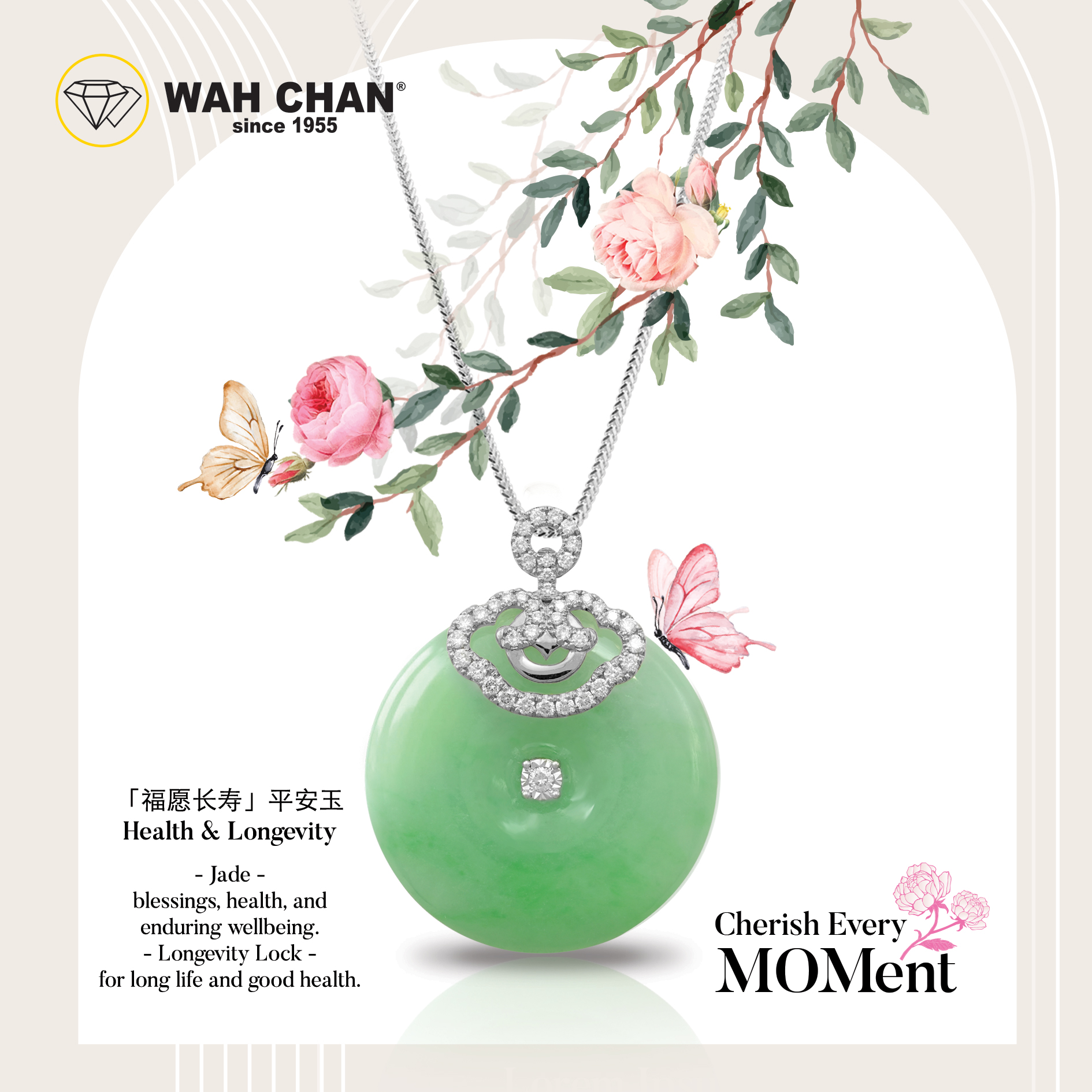 18K White Gold Diamond Green Jade Pendant (PJ02875-B02)