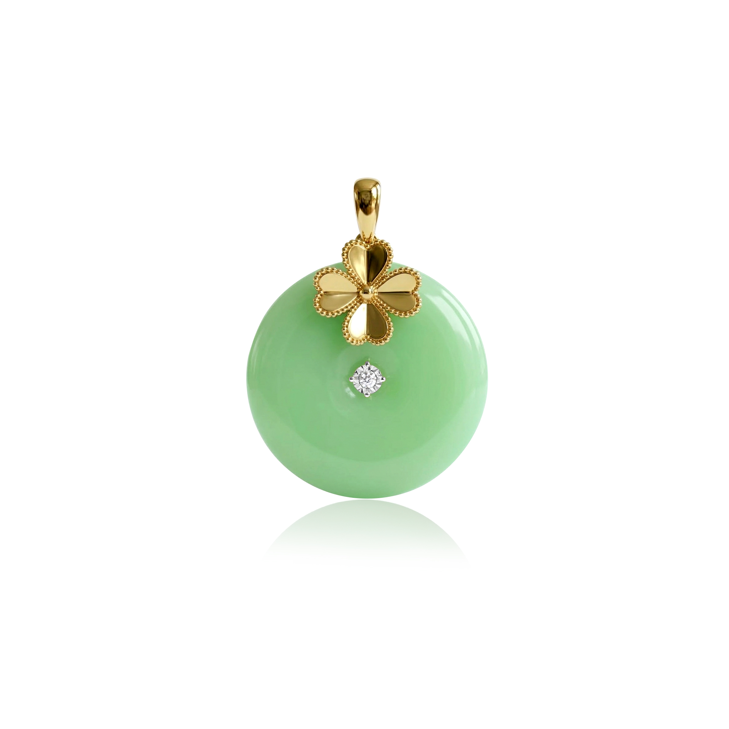 18K Yellow Gold Diamond Green Jade Pendant (PJ02874-B01) - Image 2
