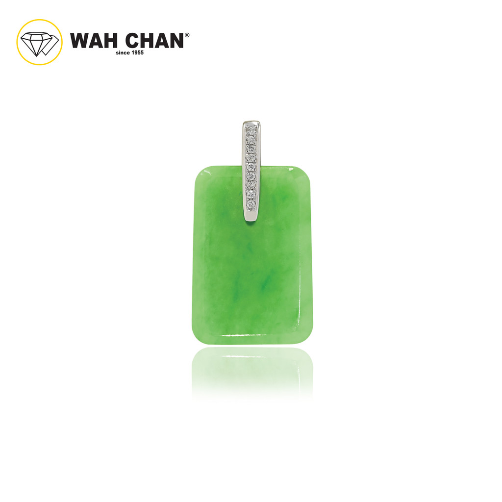 Mother's Day "Blessed Harmony Jade" 18k White Gold Diamond Green Jade Pendant (PJ02346-D02)