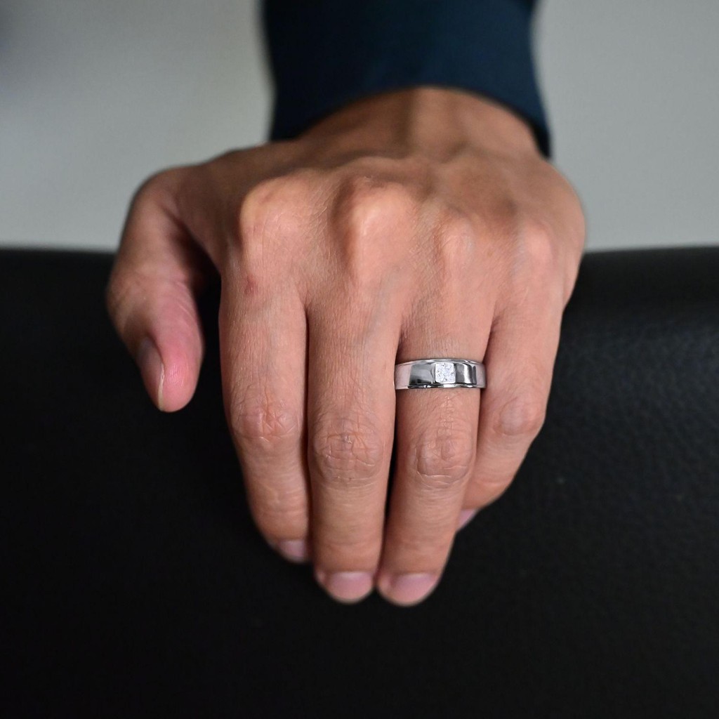 Men Silver Ring S9RSQ045 - White and Black Cincin Perak Untuk Lelaki - Image 2