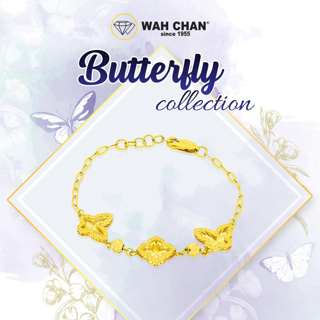 BUTTERFLY COLLECTION - WAH CHAN 916 Gold Bracelet - Clover & Butterfly OSB1205 - Image 2