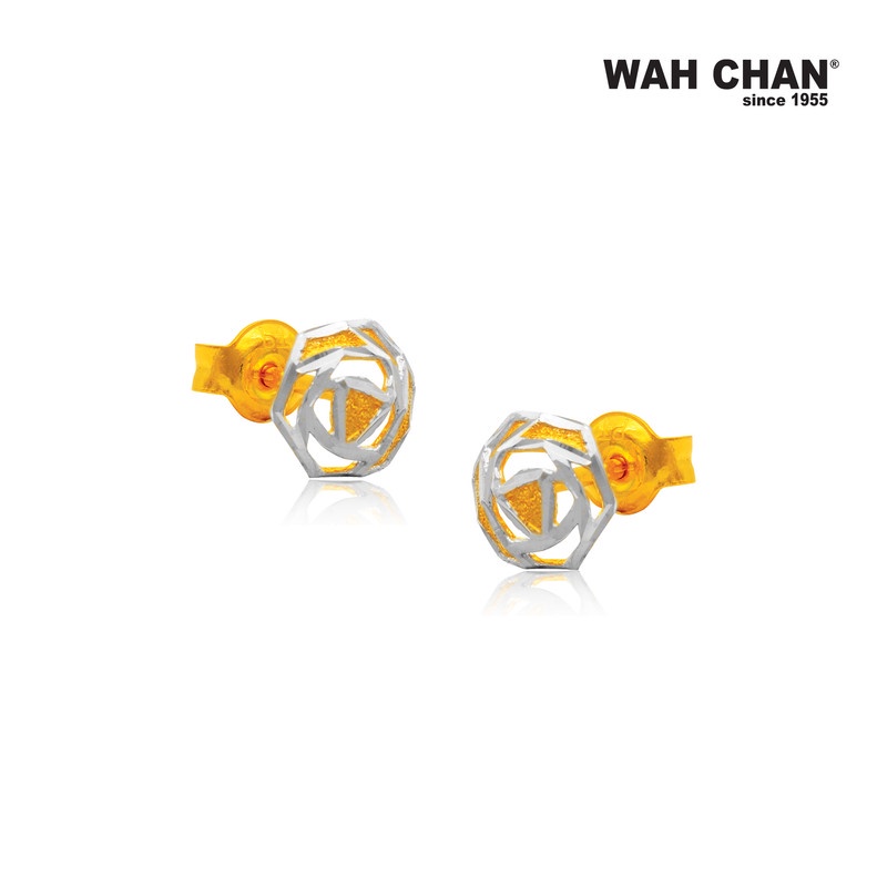 WAH CHAN 916 Gold Earrings with White Gold Plating (OSE1018) - Image 2