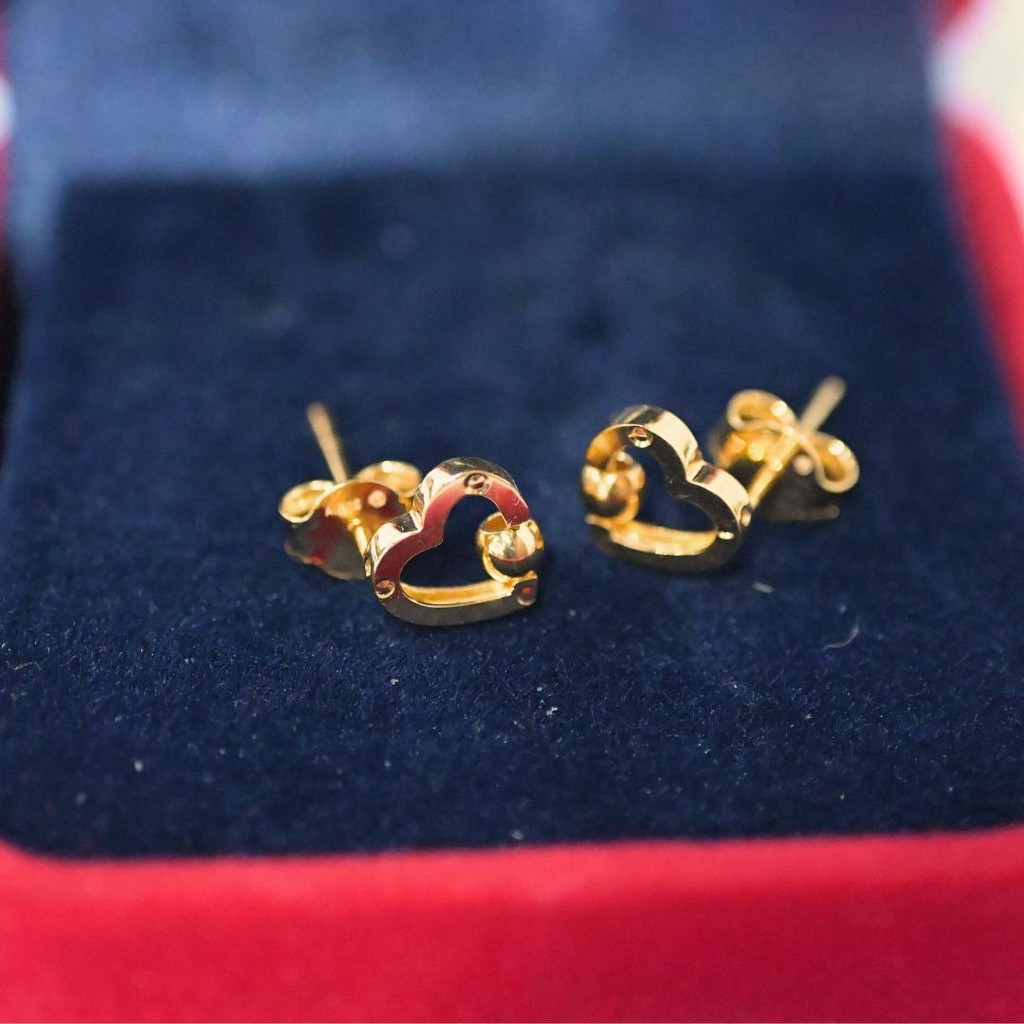 WAH CHAN 916 Gold Earrings - Heart With Sphere OSE1141 - Image 2