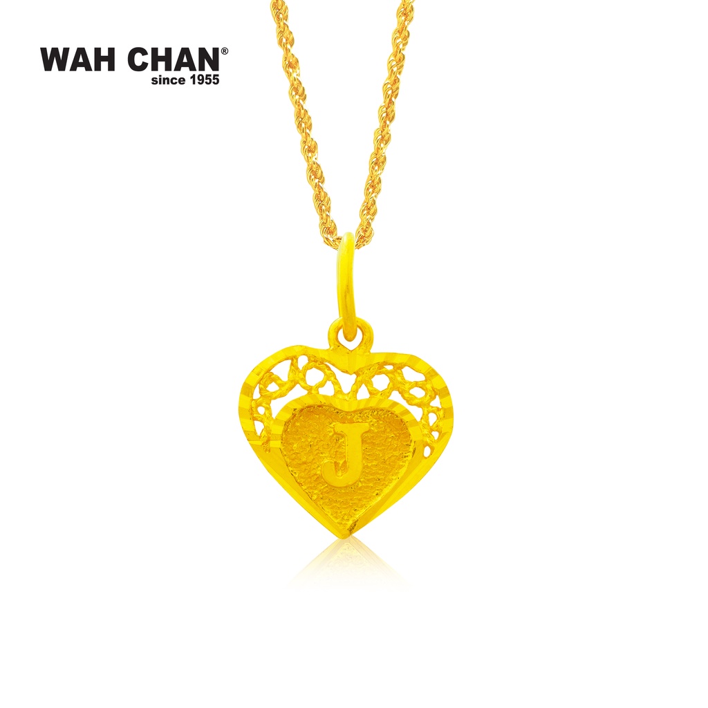 WAH CHAN Heart "Initial F" "Initial J" "Initial L" "Initial P" 916 Gold Pendant (OSP1035) - Image 2