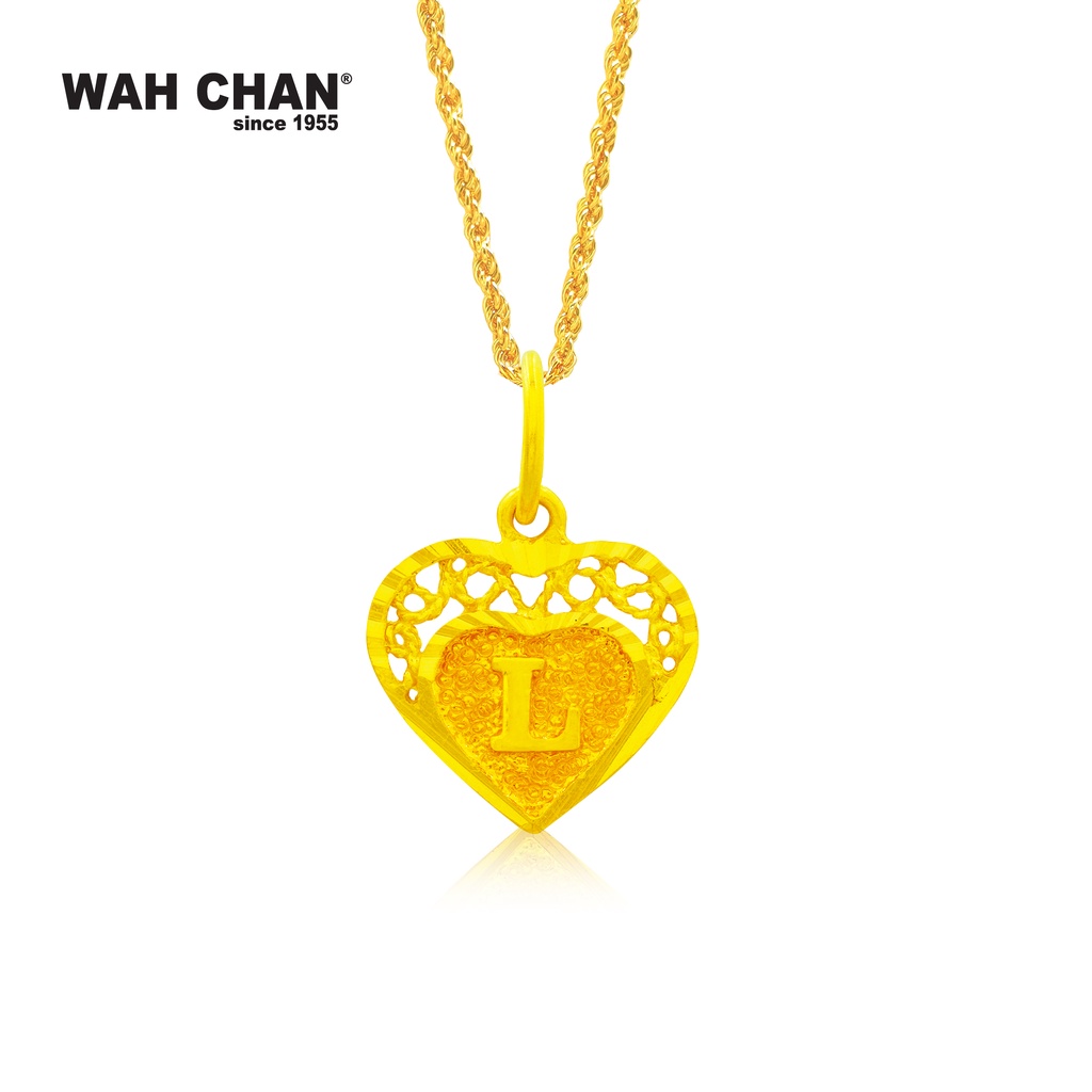 WAH CHAN Heart "Initial F" "Initial J" "Initial L" "Initial P" 916 Gold Pendant (OSP1035) - Image 3