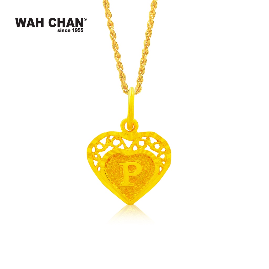 WAH CHAN Heart "Initial F" "Initial J" "Initial L" "Initial P" 916 Gold Pendant (OSP1035) - Image 4