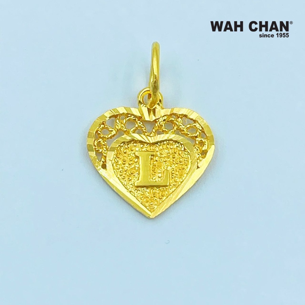 WAH CHAN Heart "Initial F" "Initial J" "Initial L" "Initial P" 916 Gold Pendant (OSP1035) - Image 6