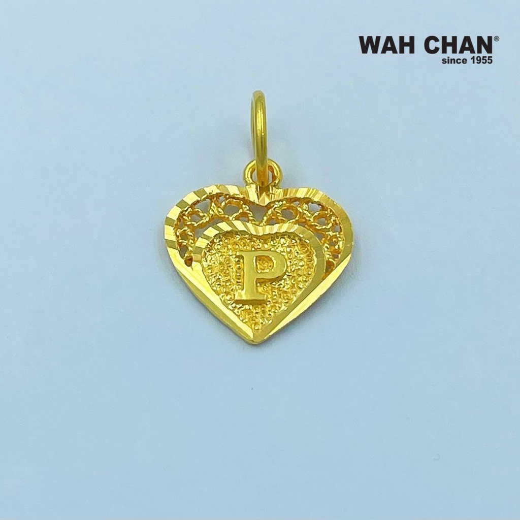 WAH CHAN Heart "Initial F" "Initial J" "Initial L" "Initial P" 916 Gold Pendant (OSP1035) - Image 7