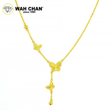 WAH CHAN 916 Gold Necklace - Tassel Triple Butterflies OSC1056