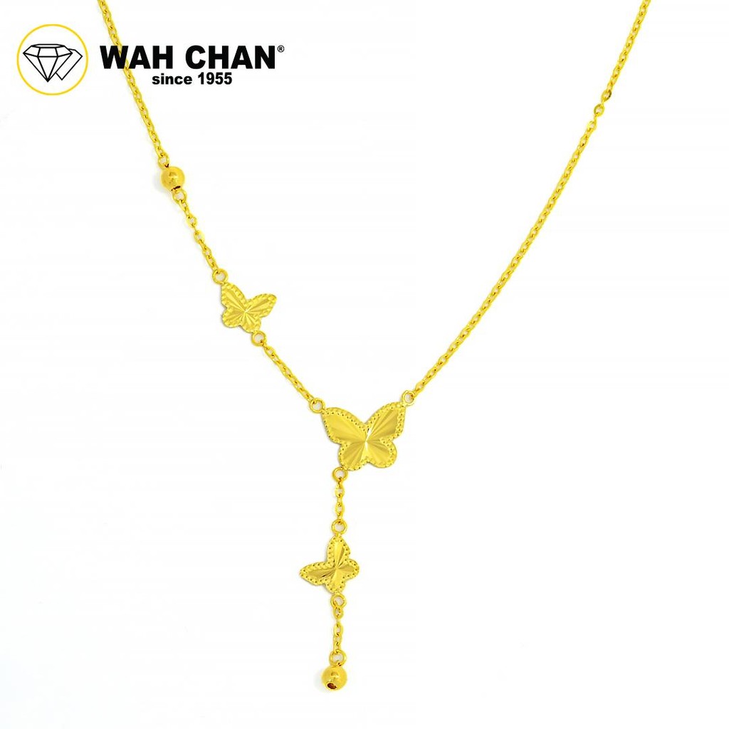 WAH CHAN 916 Gold Necklace - Tassel Triple Butterflies OSC1056