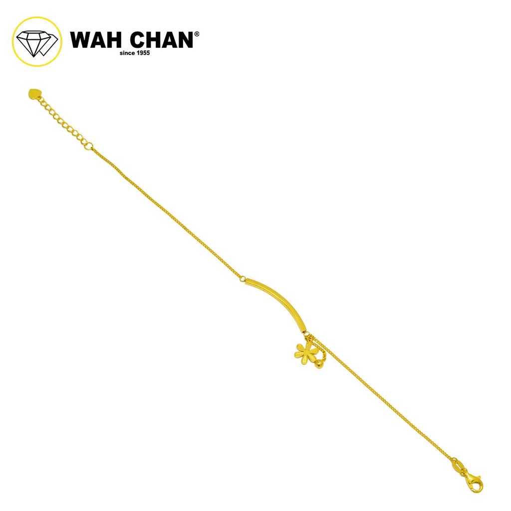 WAH CHAN 916 Gold Bracelet - Semi Bangle with Floral Charm OSB1192 - Image 2