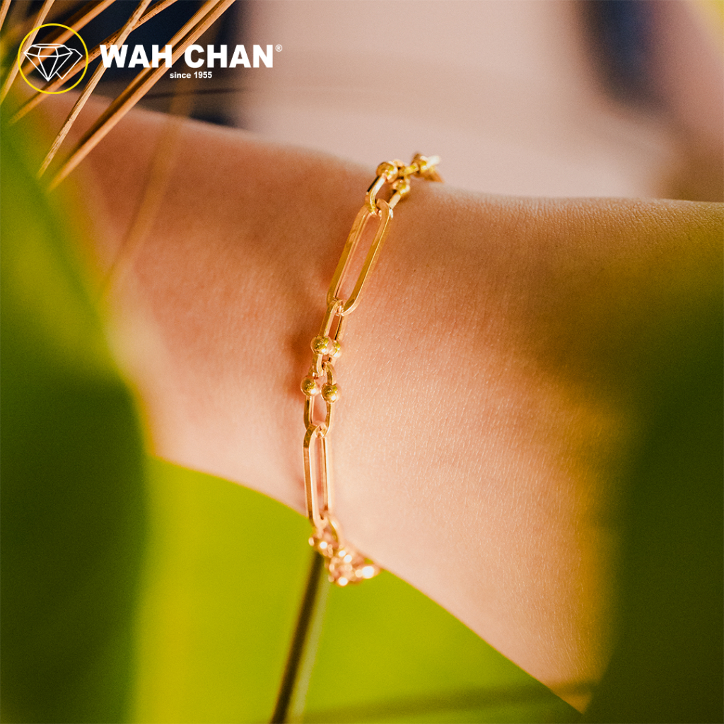 WAH CHAN 916 Gold Bracelet - Paperclip with Beads OSB1178 - Image 3