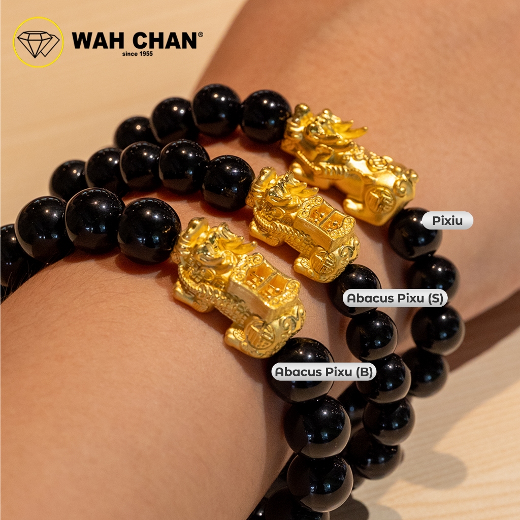 WAH CHAN 999 Gold Pendant - Dragon Pixiu Black Onyx Crystal Bracelet B35 - Image 5