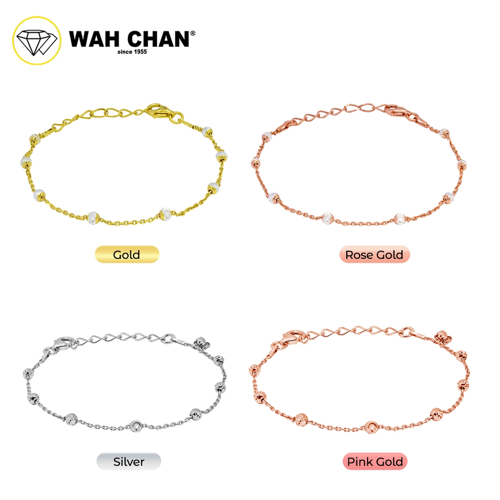 WAH CHAN S925 ITALIAN Silver Bracelet - Cable Beads 3mm Moon Cut N2B00003