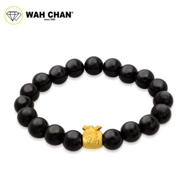 WAH CHAN 999 Gold Pendant - Fortune Bag with Black Onyx B66